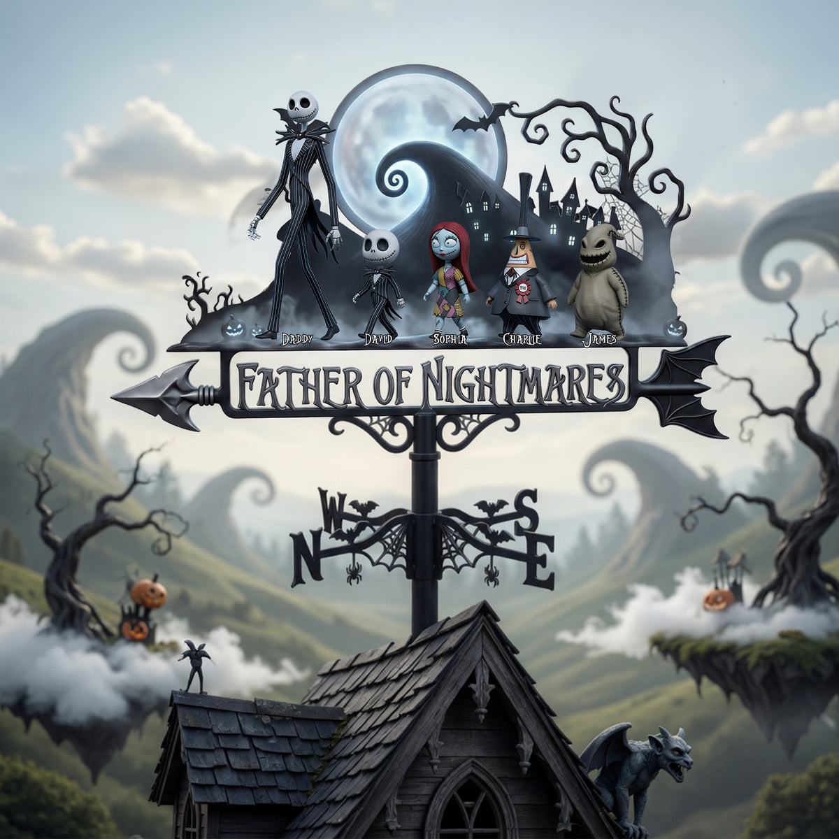 Spooky Father and Kids Metal Weather Vane - Personalized Gifts For Dad 01nalu140526-Homacus