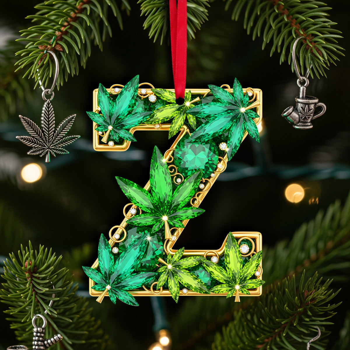 Crystal Leaf Initial Ornament - Christmas Gifts For Stoners 05TOLU270825-Homacus