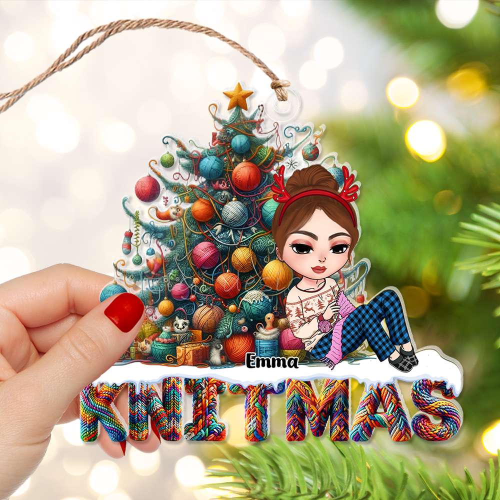 Personalized Gifts For Knitting Lovers Acrylic Ornament Christmas Tree Knit 02XQLU231124HH-Homacus
