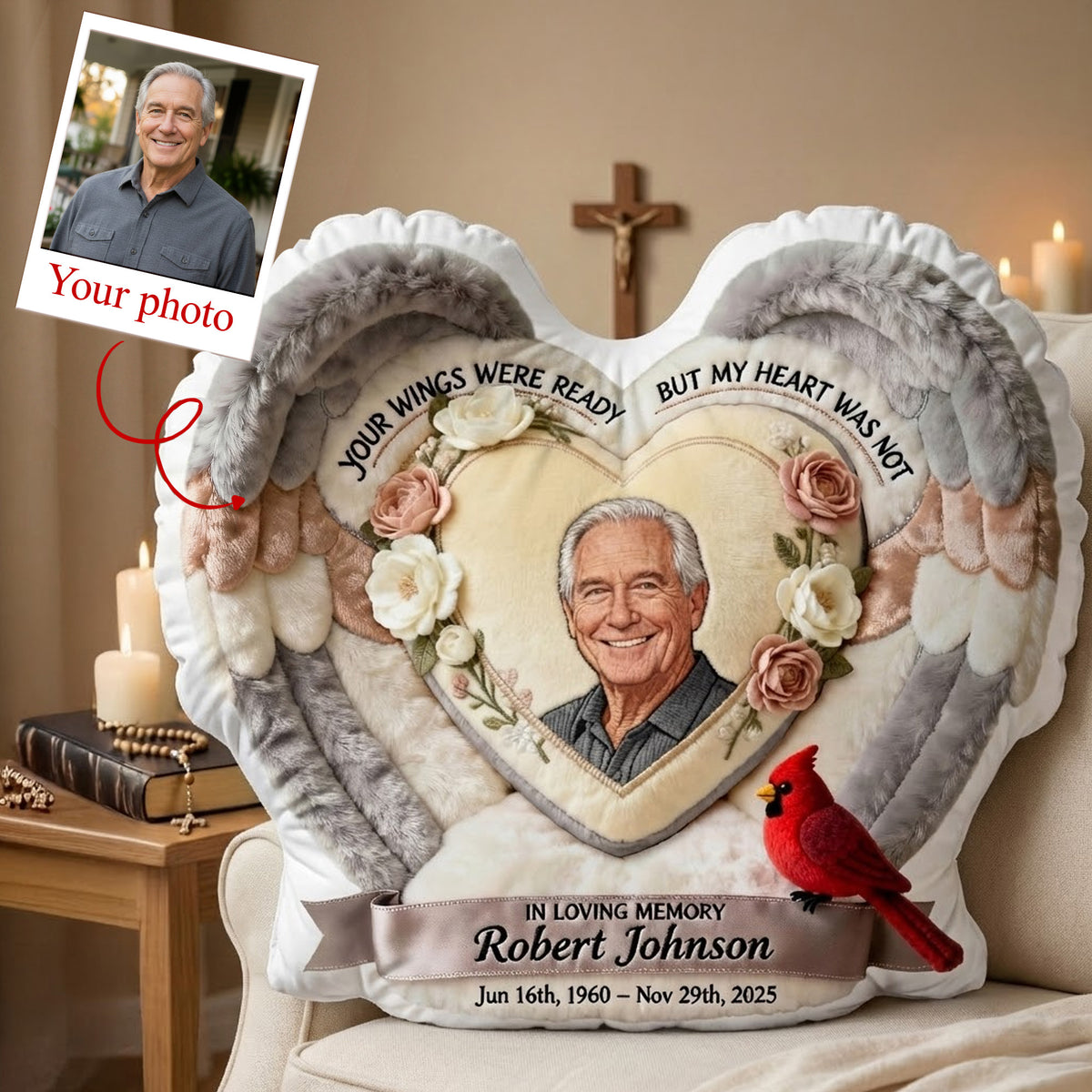 Custom Photo Heaven In Heart Shaped Pillow, Personalized Keepsake To Remember Loved One 02qhmg191225-Homacus