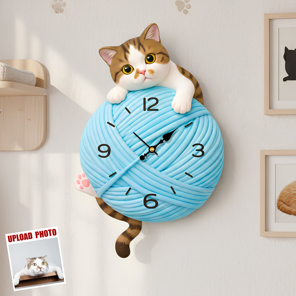 Cute Cat Custom Photo Acrylic Hanging Wall Clock - Gifts For Cat Lovers 04hudt271225-Homacus
