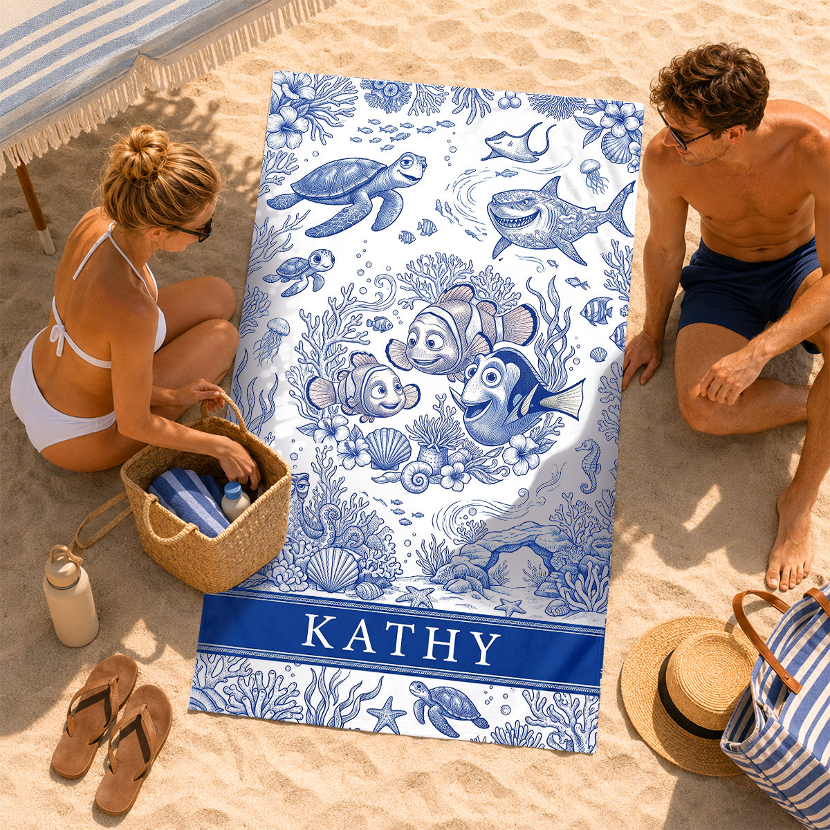 Joyful Ocean Current Toile De Jouy Beach Towel - Personalized Gifts 03qhdh200726-Homacus