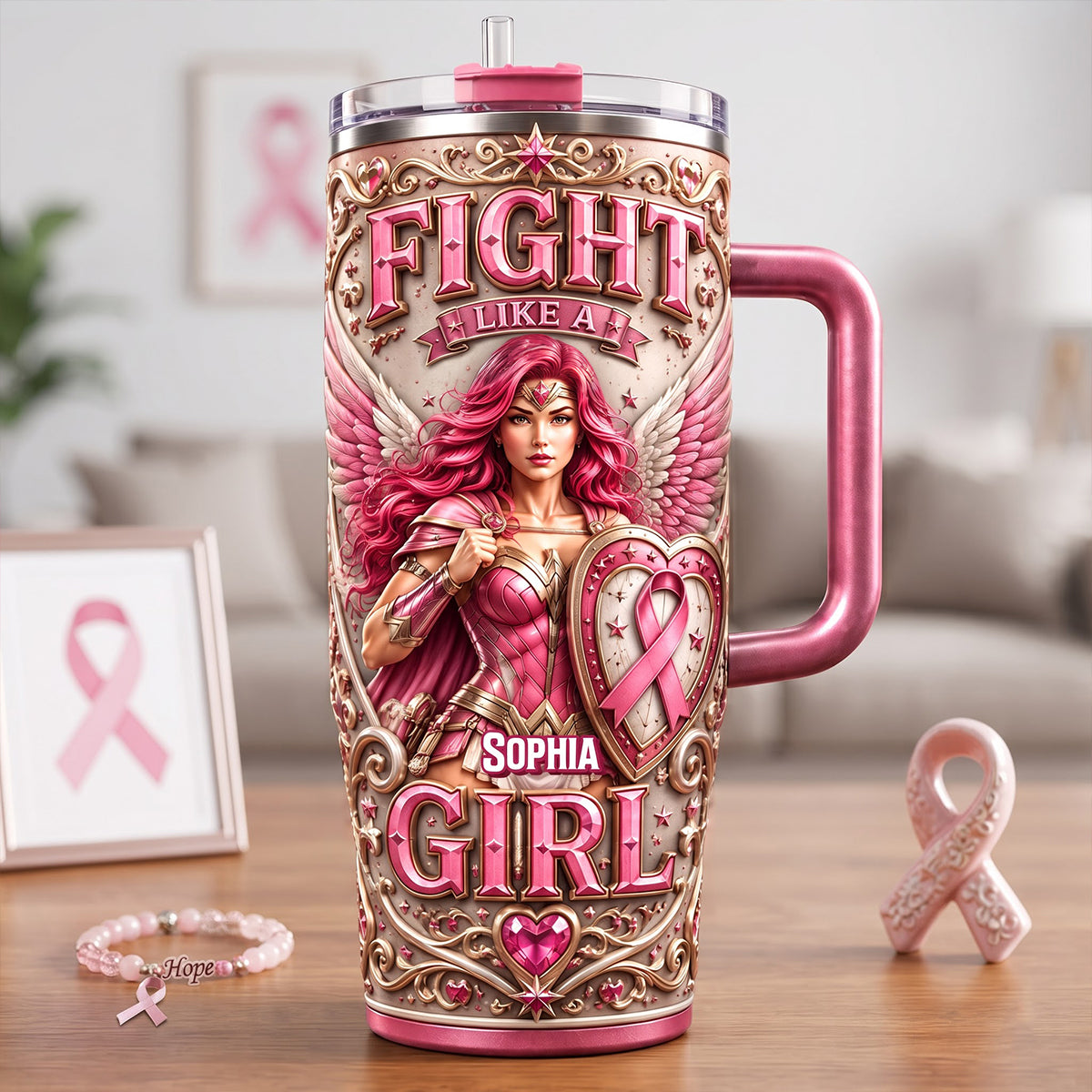 Strong Pink Woman 40oz Tumbler - Personalized Gifts For Cancer Awareness 05tytn260826