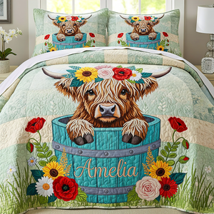 Flower Crown Cow Quilt Bedding Set 02napu090725-Homacus