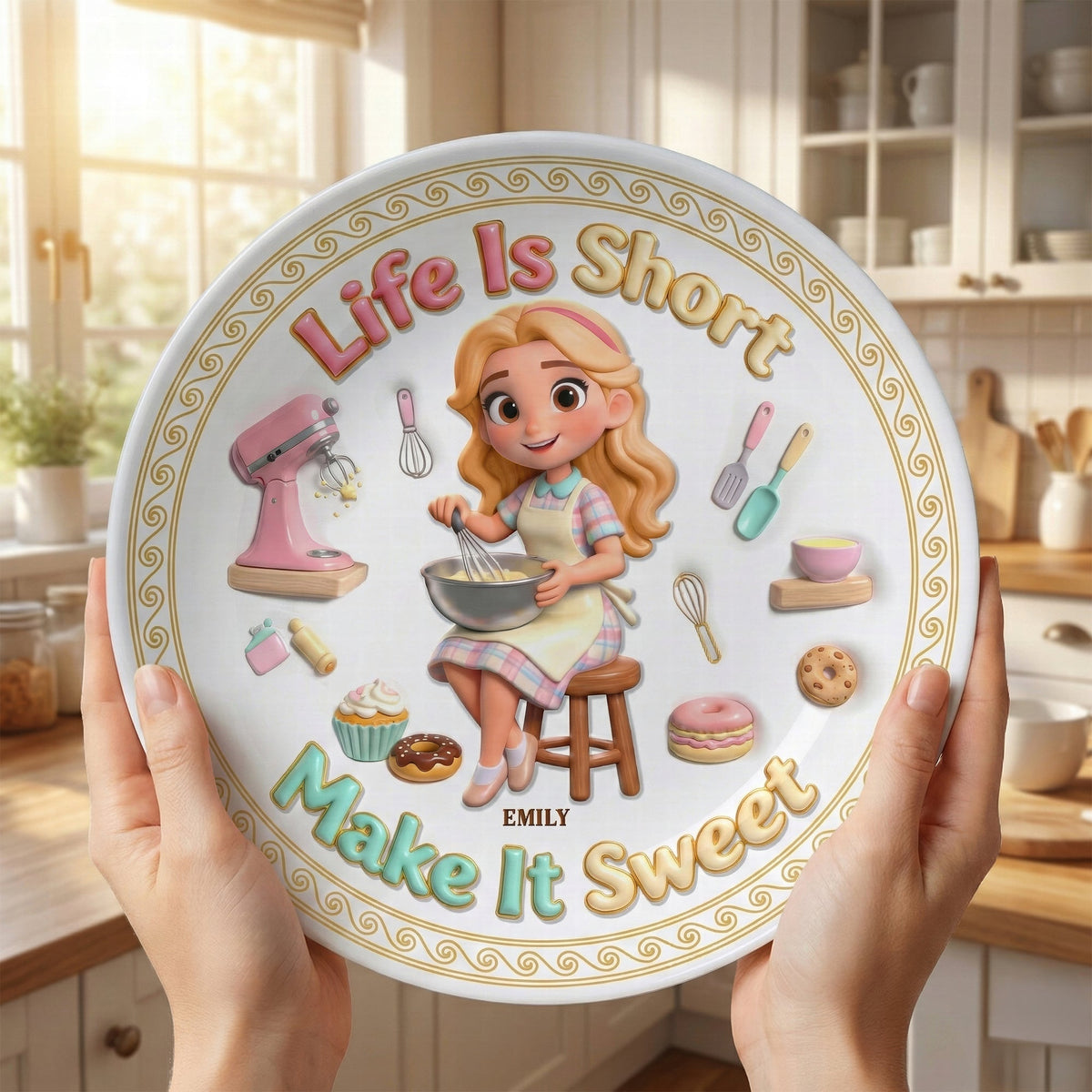 Baking Girl Ceramic Round Plate - Personalized Gifts For Baking Lovers 02pgqn260126-Homacus
