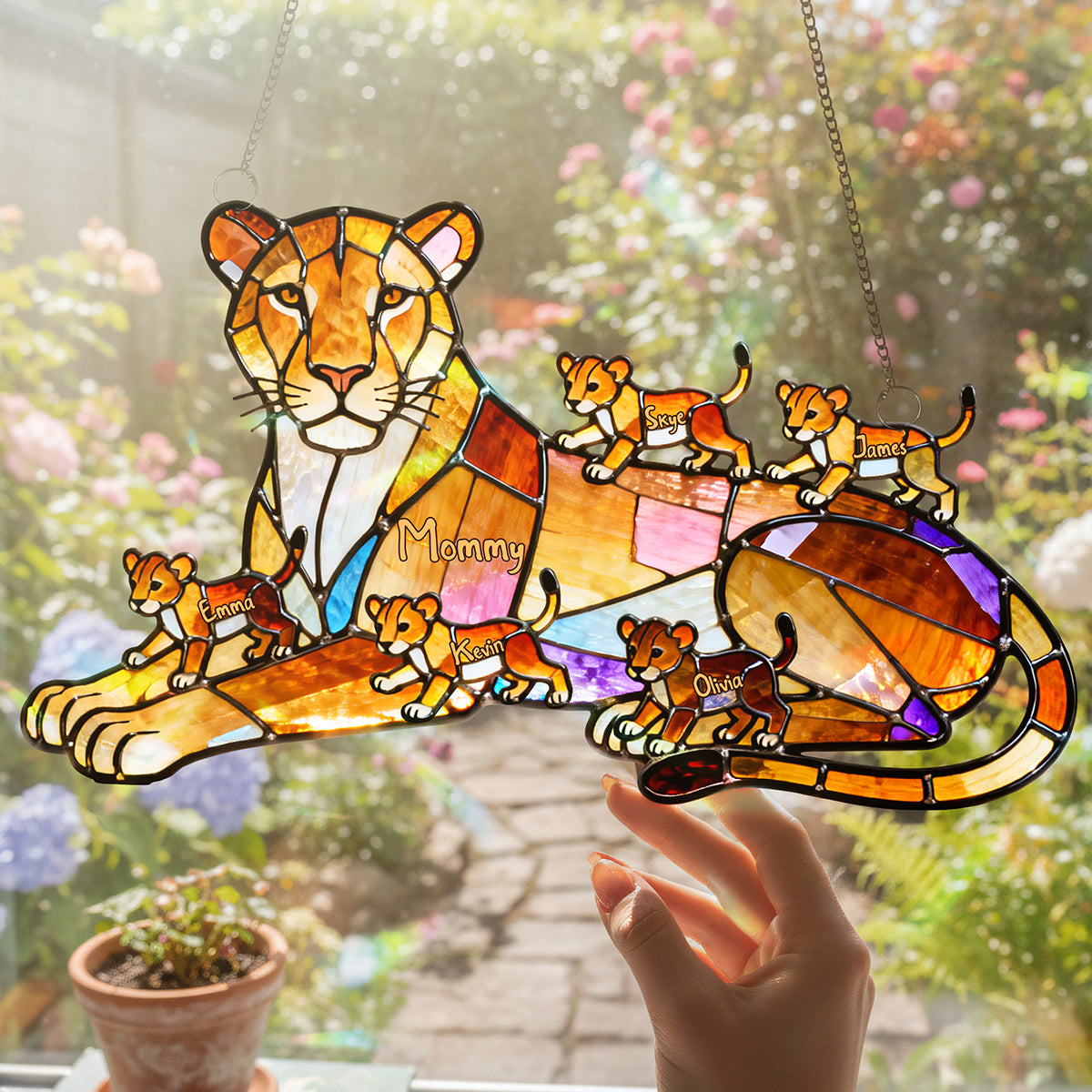 Lion Mom And Kids Suncatcher - Personalized Gifts For Mother's Day Suncatcher Ornament 03OHTA240226-Homacus