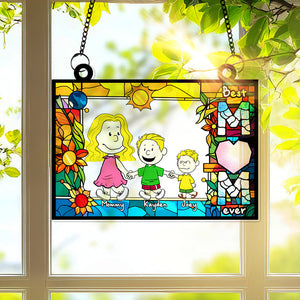 Personalized Gifts For Mom Suncatcher, Mom Holding Children's Hands Vibrant Flower Frame 02QHLU260225HH-Homacus