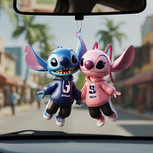 Blue Alien Couple Car Hanger Ornament - Personalized Gifts For Couple 04hyta281125-Homacus