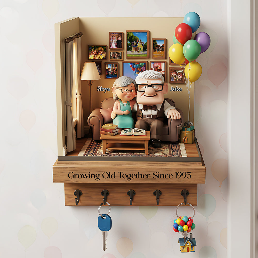 Growing Old Couple Wood Key Hanger - Personalized Gifts For Couple 01nata151225-Homacus