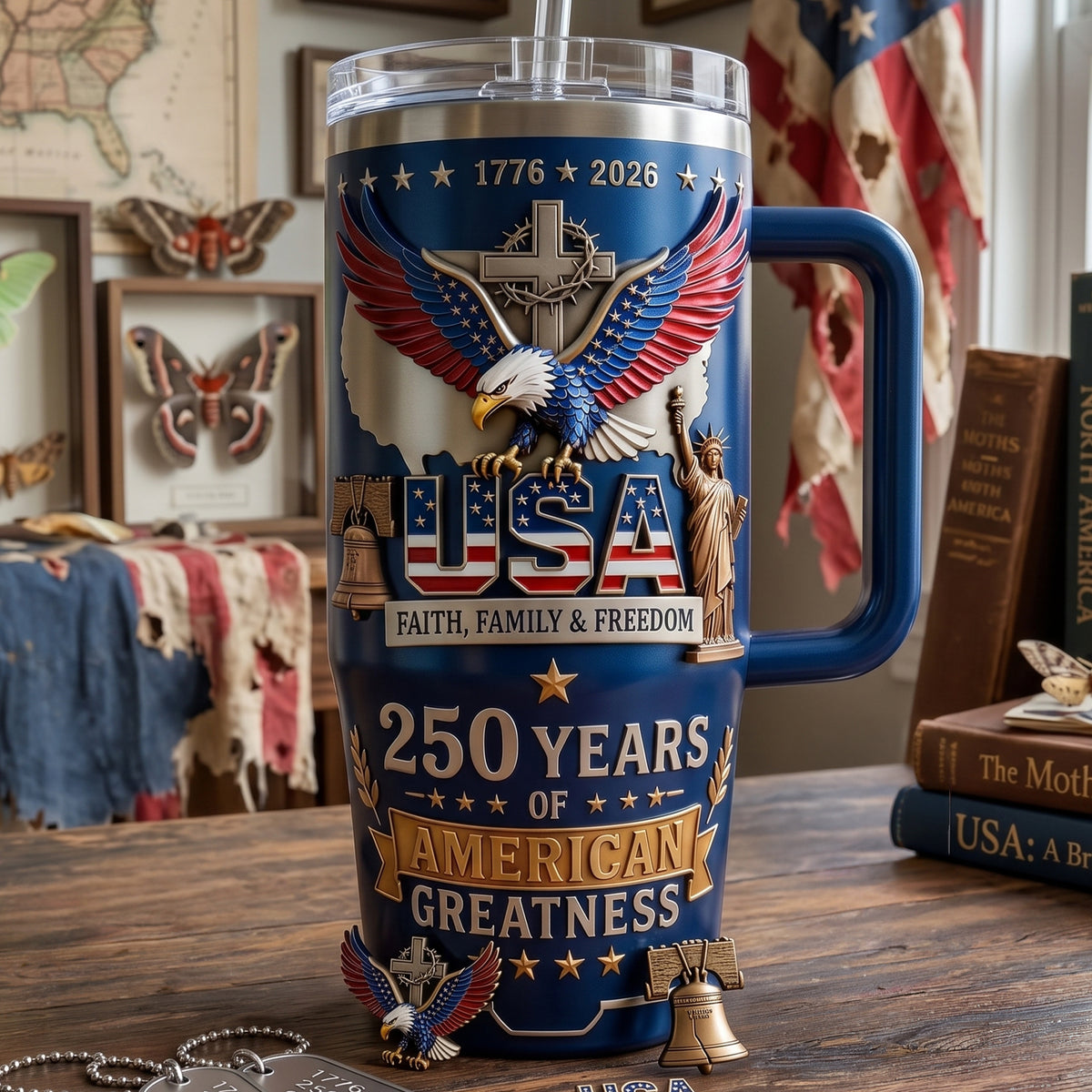 Faith Family & Freedom 40oz Tumbler With Handle - Personalized Gifts For Patriots 01qhlu280526