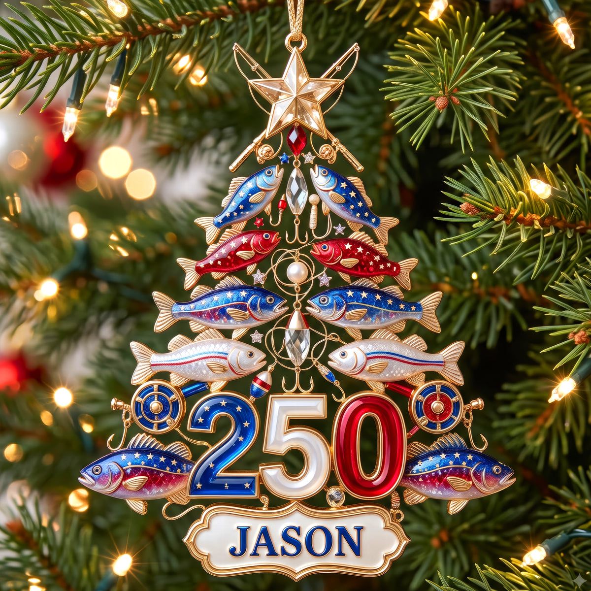Fishing 250th USA Anniversary Ornament - Personalized Gifts For Christmas 04pgqn220826