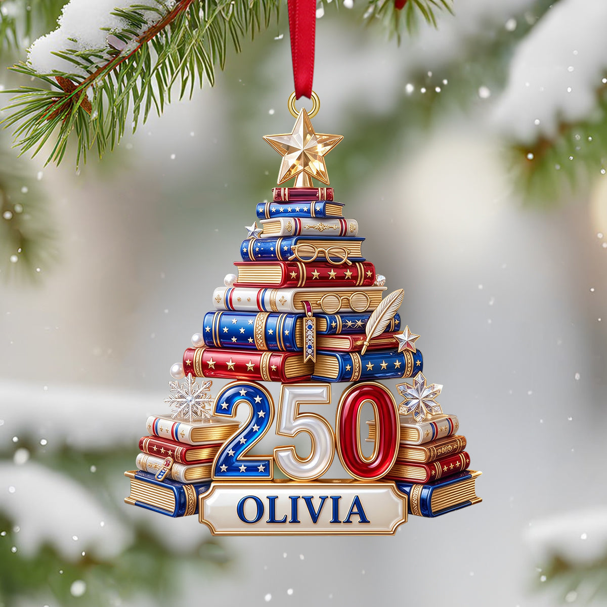 Book Stack Christmas Tree Ornament - Personalized 250th Anniversary Gift For Book Lovers 02PGTN220826-Homacus