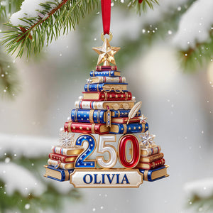 Book Stack Christmas Tree Ornament - Personalized 250th Anniversary Gift For Book Lovers 02PGTN220826-Homacus