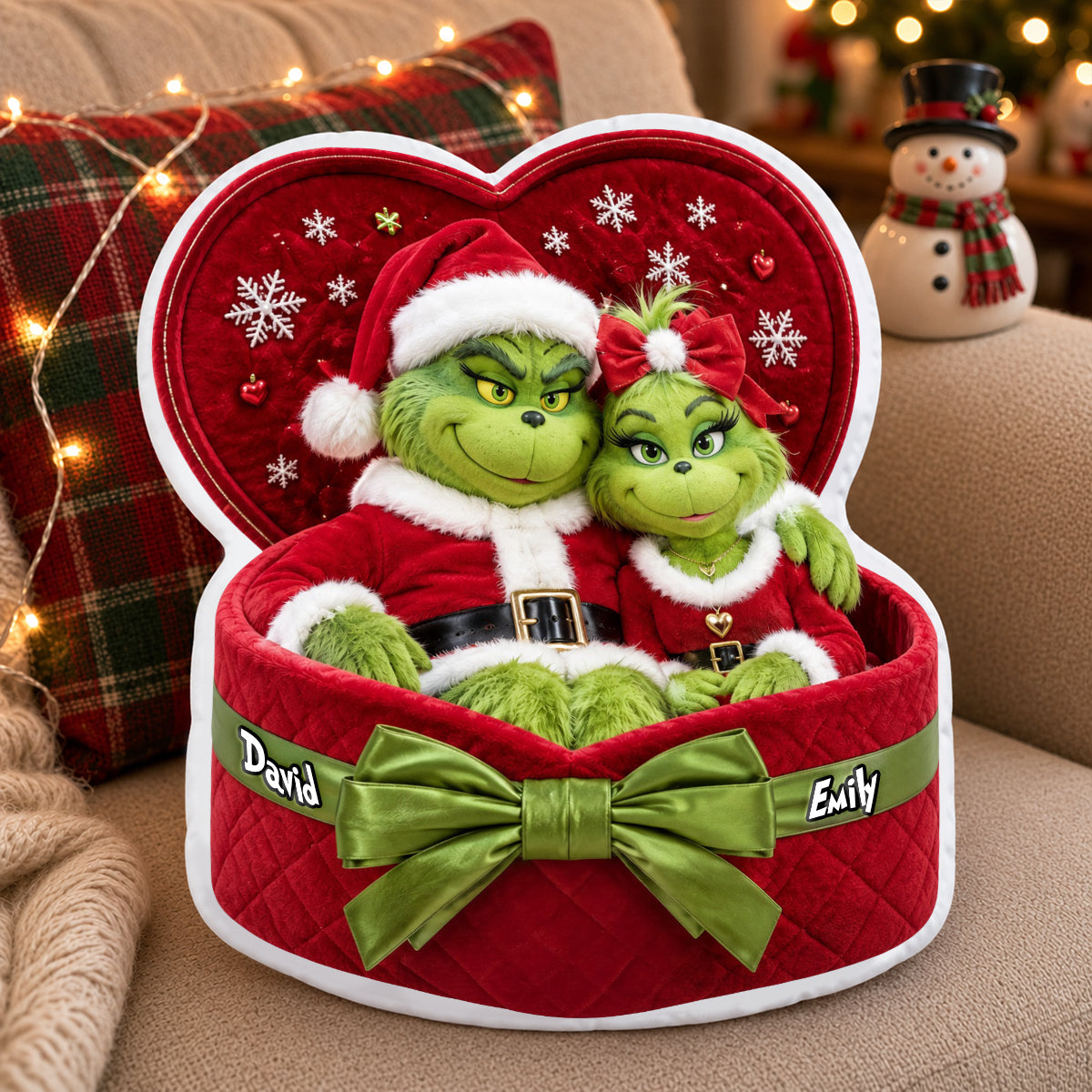Festive Couple Red Gift Box Pillow - Personalized Christmas Gift For Couples 04PADH150926