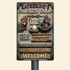 Fun Chicken Coop Rules - Metal Sign Personalized Gifts For Chicken Lovers 05QHQN100725-Homacus
