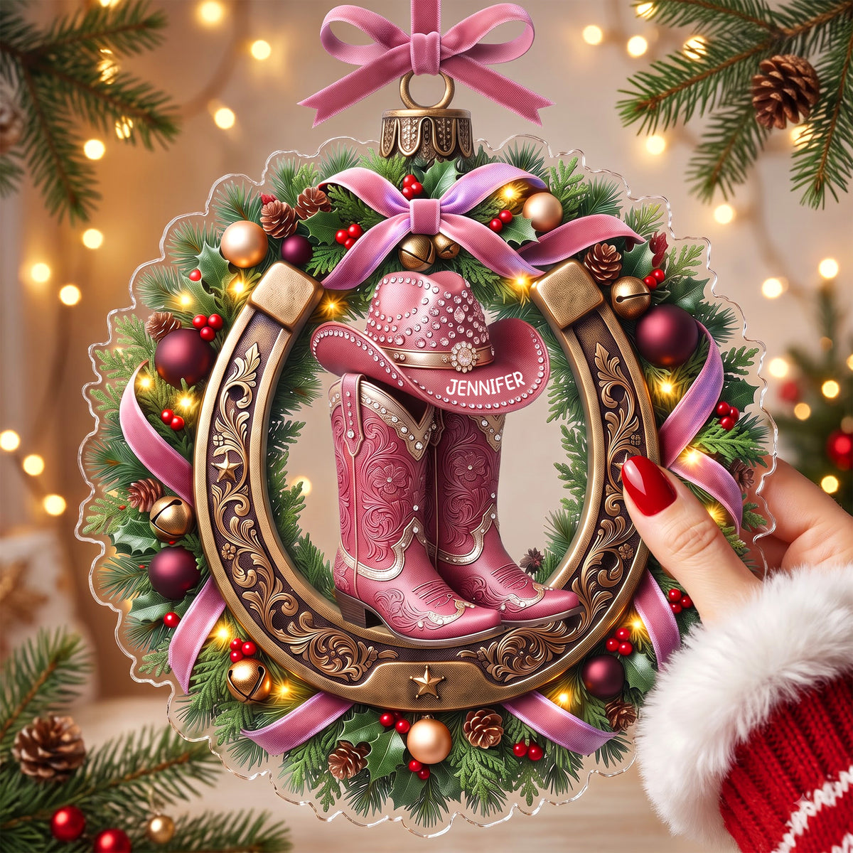 Sparkly Cowgirl & Cowboy Acrylic Ornament - Personalized Christmas Gifts 06tyqn150826