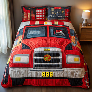 Fire Truck Quilt Bedding Set - Personalized Gifts For Firefighter 03tgmg170725-Homacus