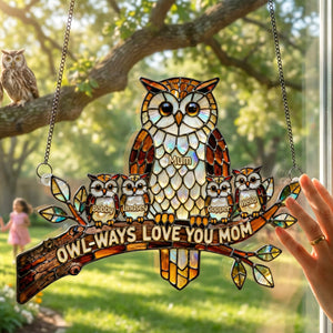 Owl Mom Suncatcher Ornament Personalized Mother's Day Gifts 02KIMG030326-Homacus