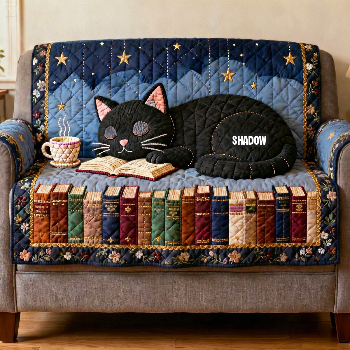 Black Cat Quilted Sofa Cover Personalized Gifts For Book Lovers 02natn240126-Homacus