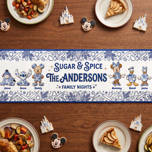 Family Gingerbread Toile de Jouy Blue Floral Quilted Table Runner - Personalized Gifts For Family 04pgta260826