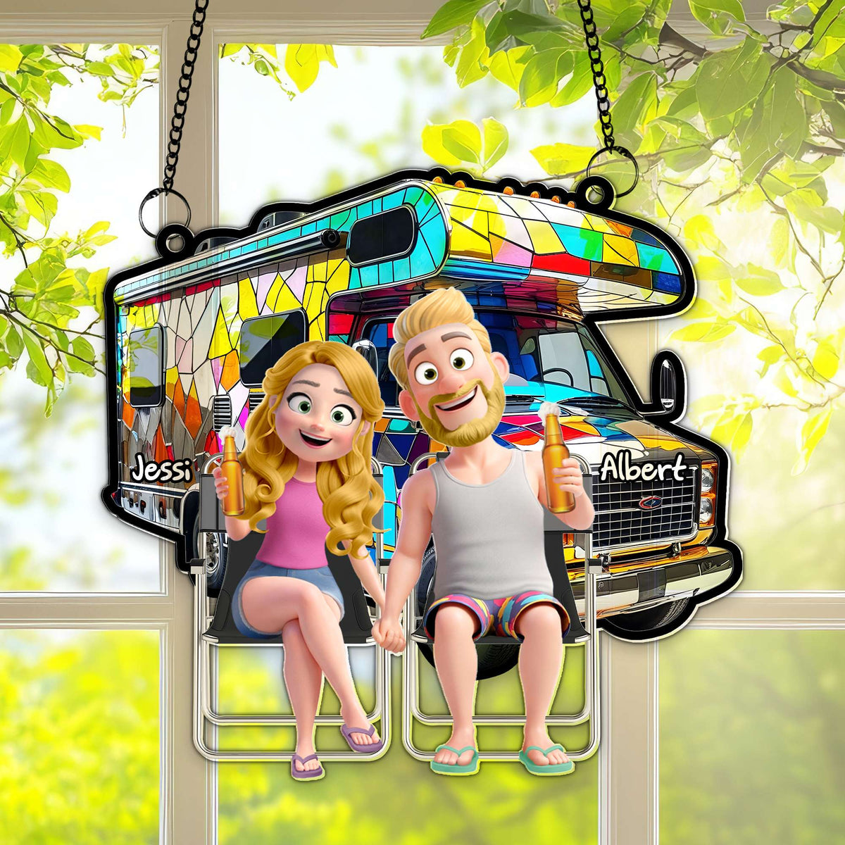Couple With Colorful Motorized RV Suncatcher - Personalized Gifts For Couple 01TGLU140725-Homacus
