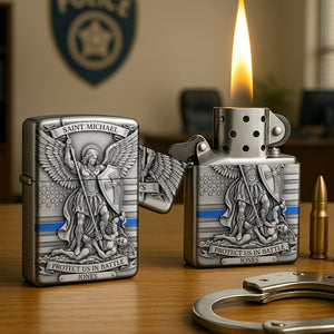 Saint Michael Protect Us - Personalized Lighter For Police Officer, Captain, Sheriff-Homacus