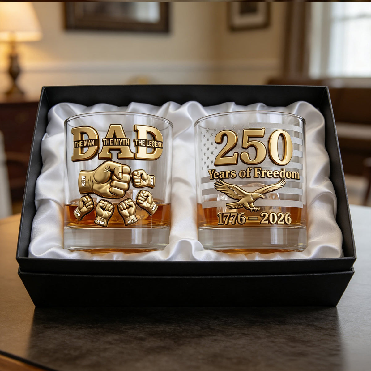 USA 250th Anniversary Round Glass - Personalized Gifts For Dad 04natn030326-Homacus