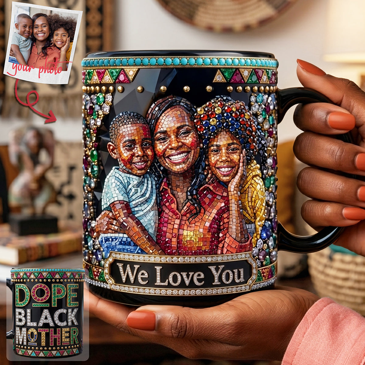 Custom Photo Black Mom Coffee Mug - Personalized Gifts For Mom 01huta130426-Homacus