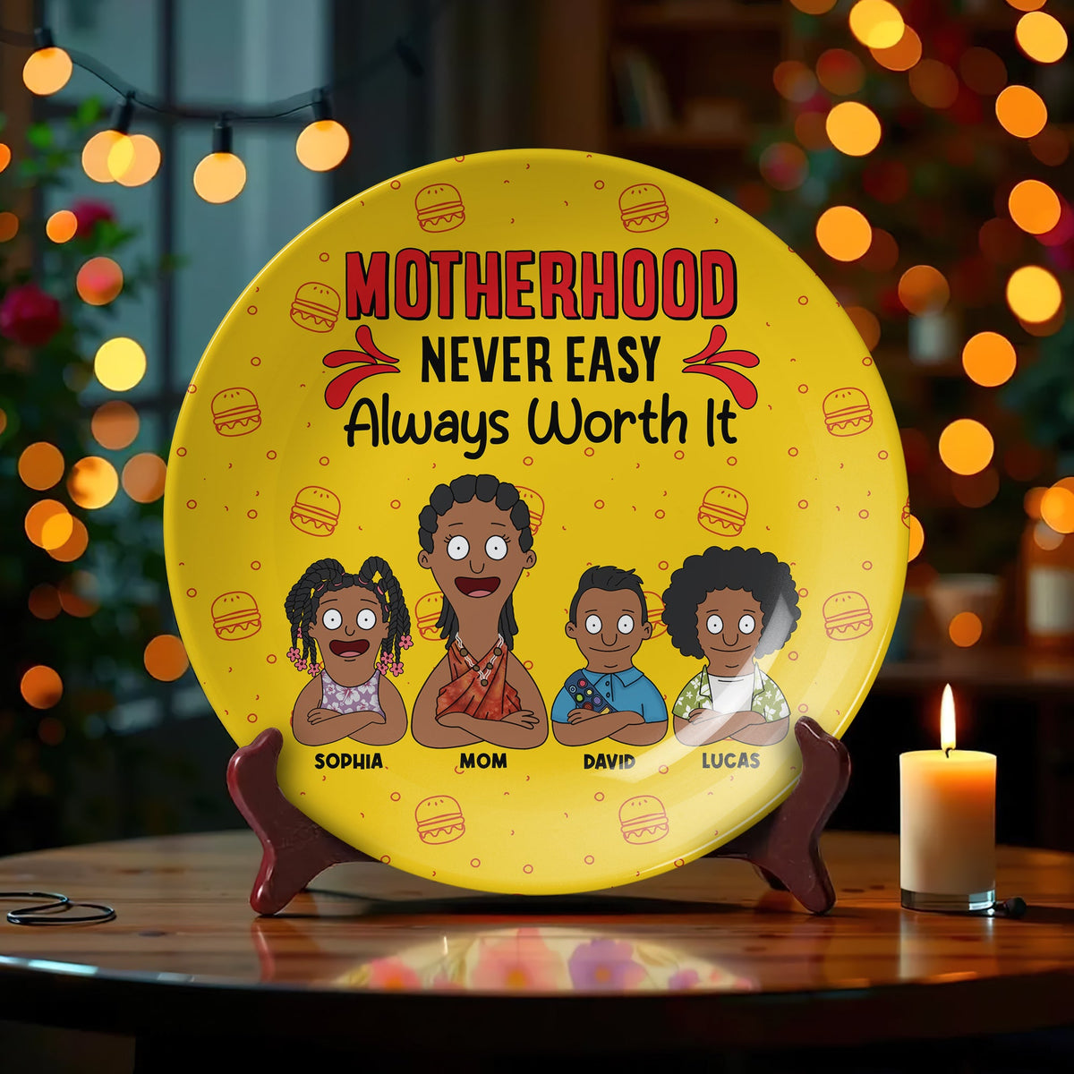 Personalized Gifts For Mom Ceramic Round Plate 03totn130325hg Motherhood Never Easy - Always Worth It-Homacus