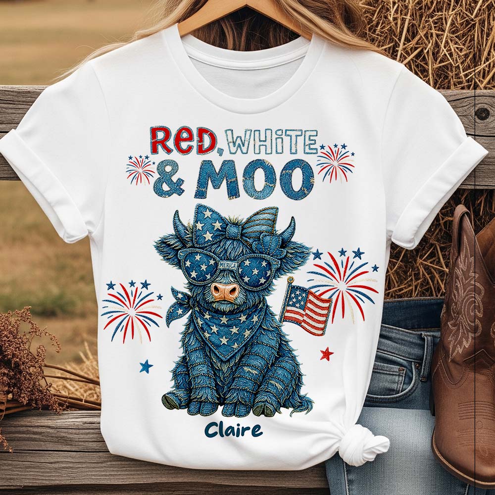 Highland Cow Freedom Shirt - Personalized Gifts For 4th Of July 04NADT190625-Homacus