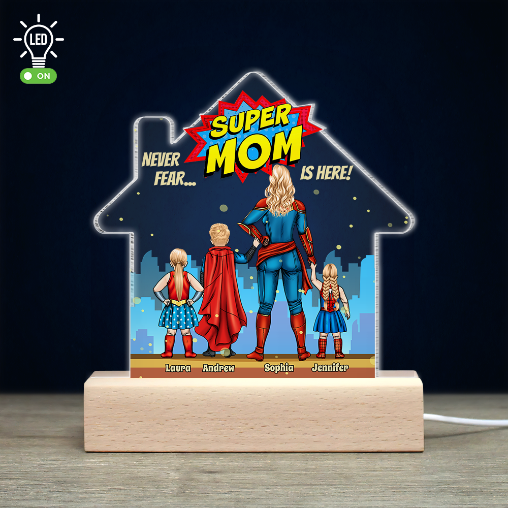 Super Mom Is Here, Personalized 3D Led Light, Christmas Gift For Kids-Homacus