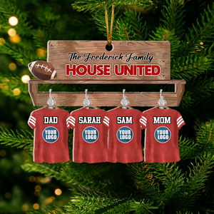 Football Family Ornaments - House Divided & Jersey Shirt With Custom Team Logo Gifts For Football Lovers-Homacus