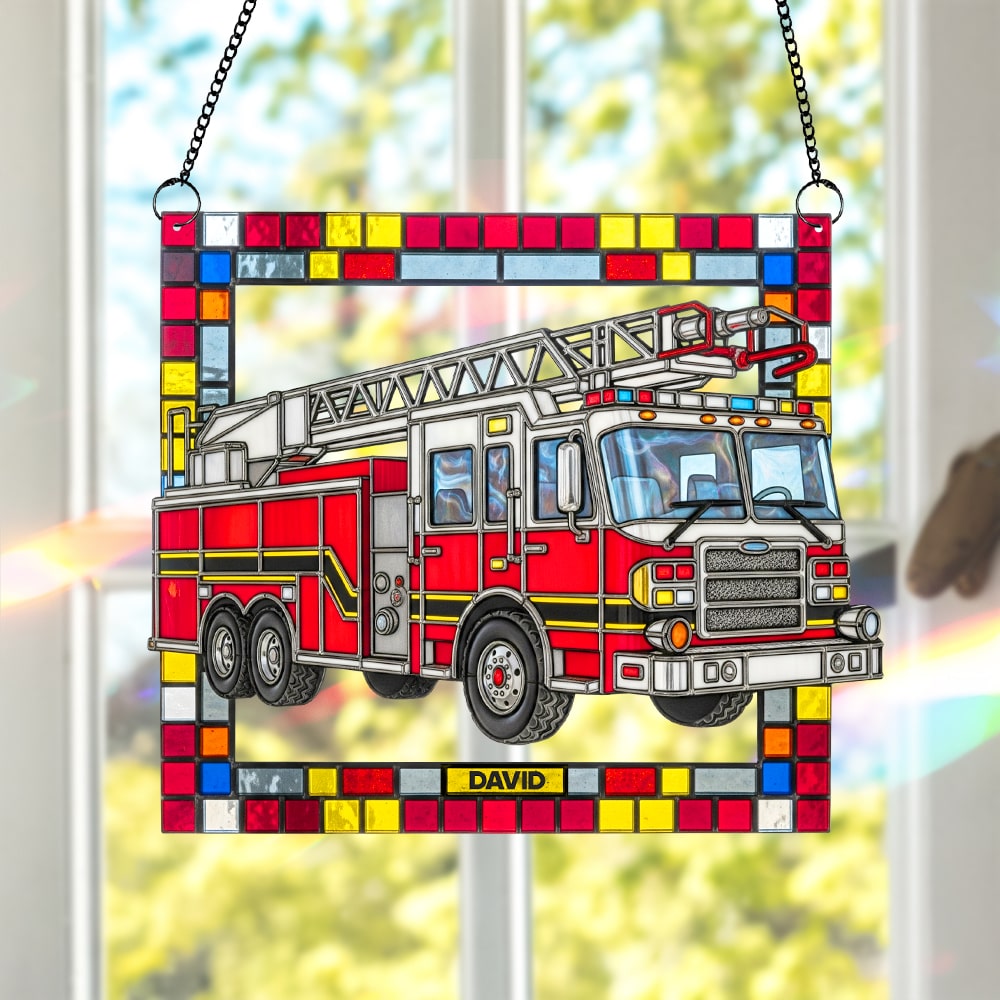 Firetruck Window Hanging Suncatcher Ornament Personalized Gifts For Firefighters 02ohtn060825-Homacus