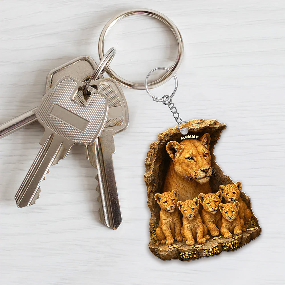 Personalized Gifts For Mom Keychain 06xqqn040425 Lion Mom & Little Cubs-Homacus