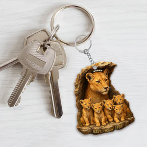 Personalized Gifts For Mom Keychain 06xqqn040425 Lion Mom & Little Cubs-Homacus