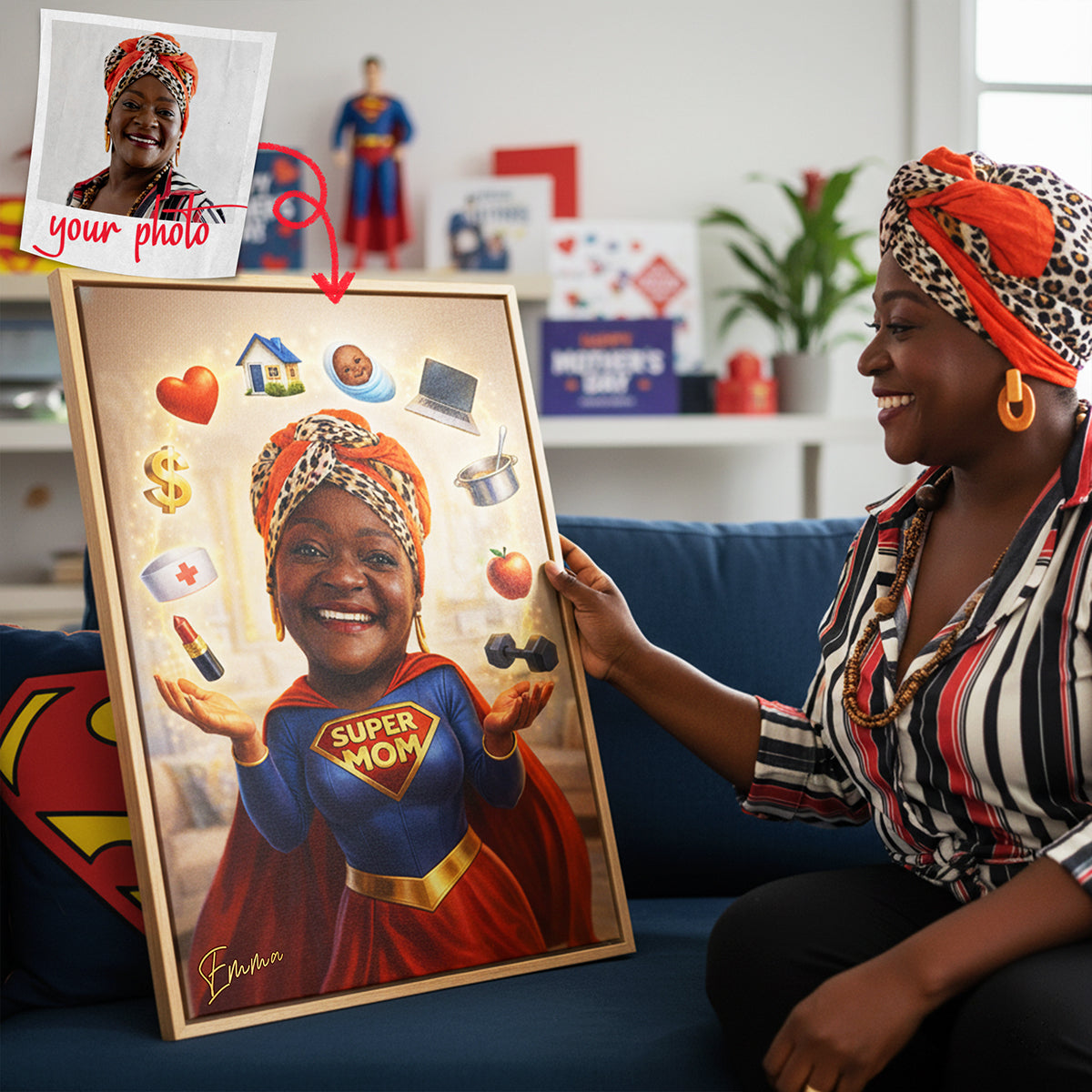 Powerful Mom Poster - Custom Photo Mom Portrait Gift for Mother’s Day Canvas Print 01HUTA250226-Homacus