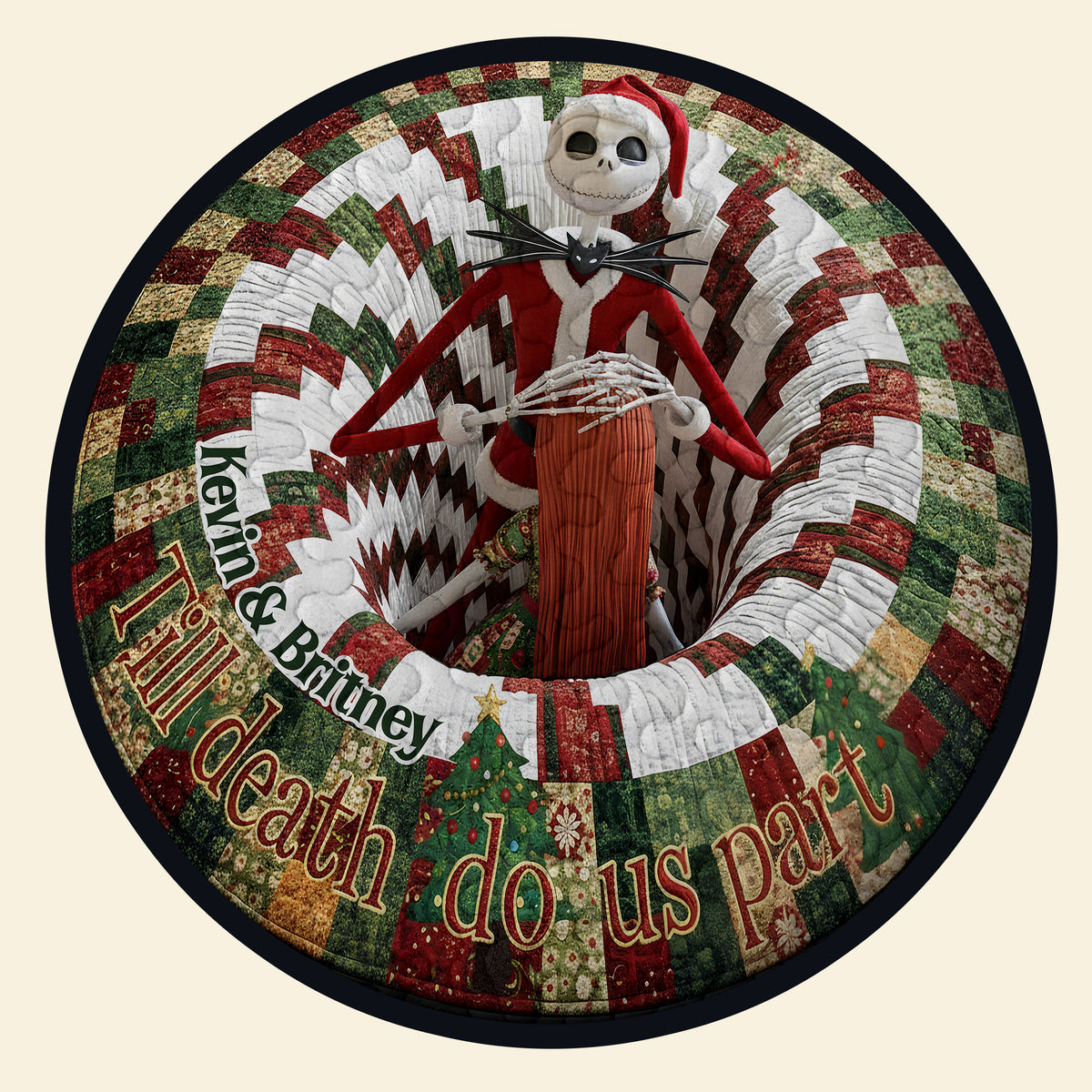 Spooky Twist Christmas Quilted Round Mat Personalized Gifts For Couple 01TGDT011025-Homacus