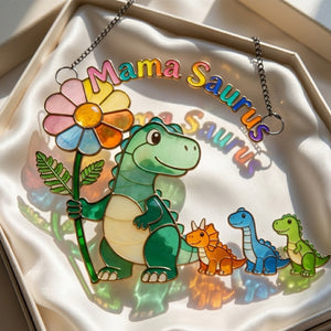 Mama-saurus & Her Tiny Roar Crew Suncatcher - Personalized Gifts For Moms 01NALU100426-Homacus