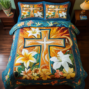 Gifts For Christian Quilt Bedding Set Special Line, Cross And Lilies 04tgpu050225-Homacus