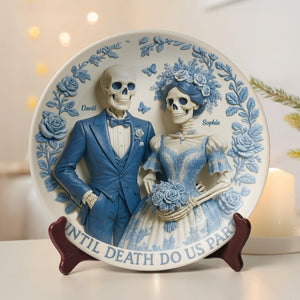 Skull Couple Ceramic Round Plate - Personalized Gift For Couple 04OHTN190625-Homacus