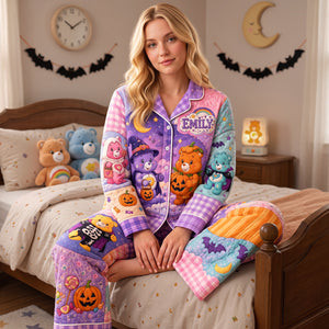 Cute Spooky Pumpkin Button Up Pajama Set - Personalized Halloween Gifts Sleepwear 02hata030926-Homacus