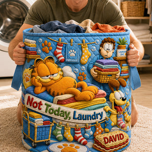 Lazy Cat Quilted Laundry Basket - Personalized Gifts 03HADT180726-Homacus