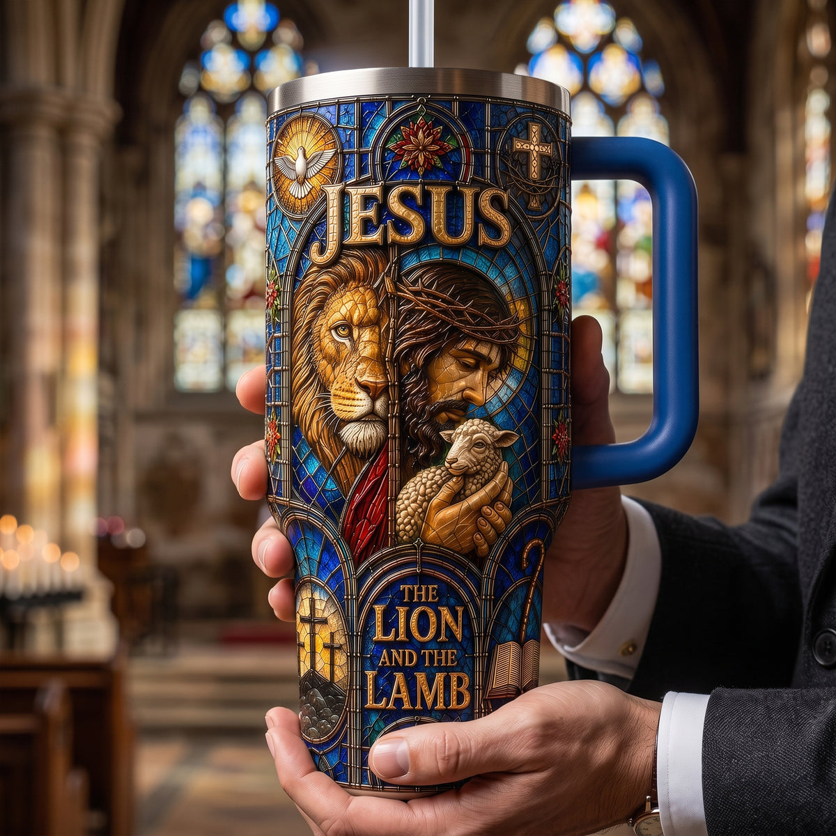 Jesus The Lion And The Lamp 40oz Tumbler With Handle - Personalized Gifts For Christians 03palu290626-Homacus