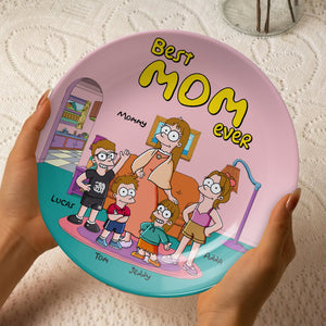 Personalized Gift For Mom Ceramic Round Plate- Best Mom Ever 01NATN120425PA-Homacus