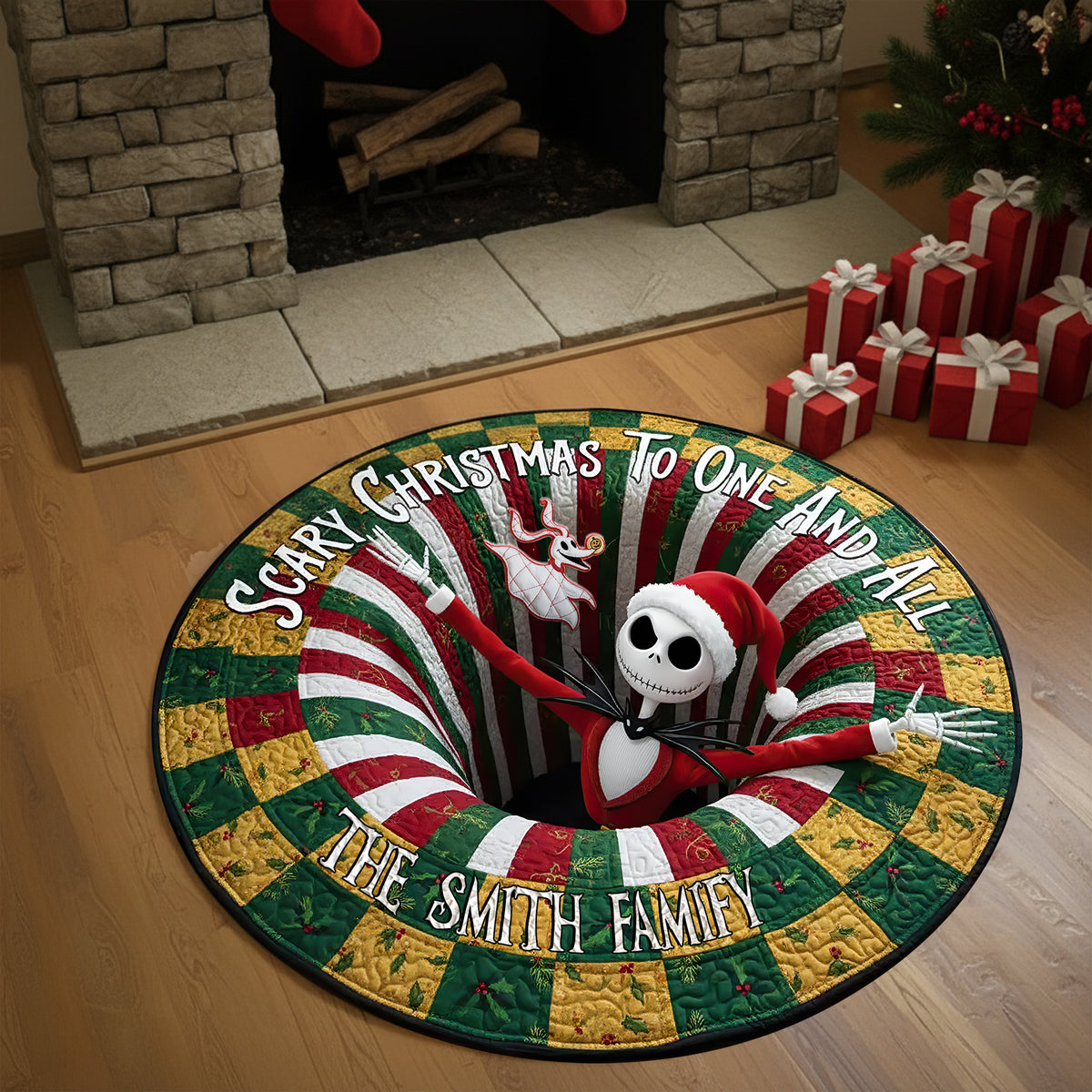 Haunted Holiday Family Round Mat - Personalized Christmas Gifts For Family 02HULU250925-Homacus