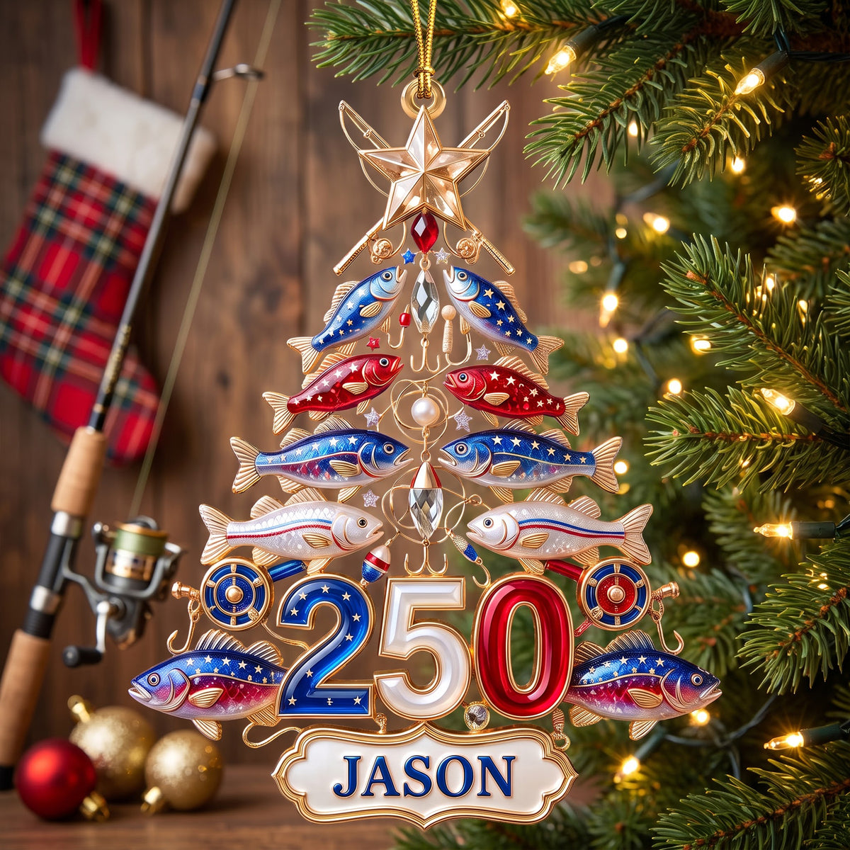 Fishing 250th USA Anniversary Ornament - Personalized Gifts For Christmas 04pgqn220826
