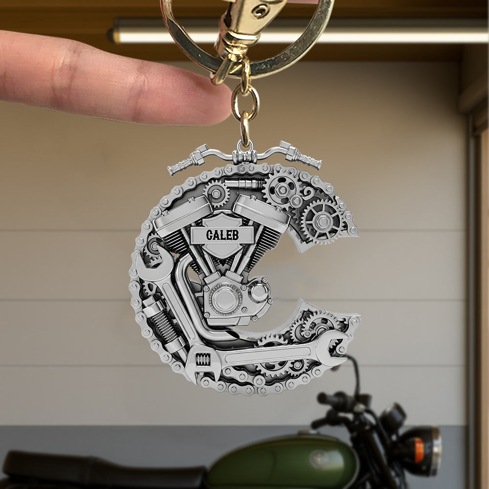 Motorcycle Mechanical Initial Letter Alphabet Keychain Personalized Gifts For Bikers 01qhtn200825-Homacus