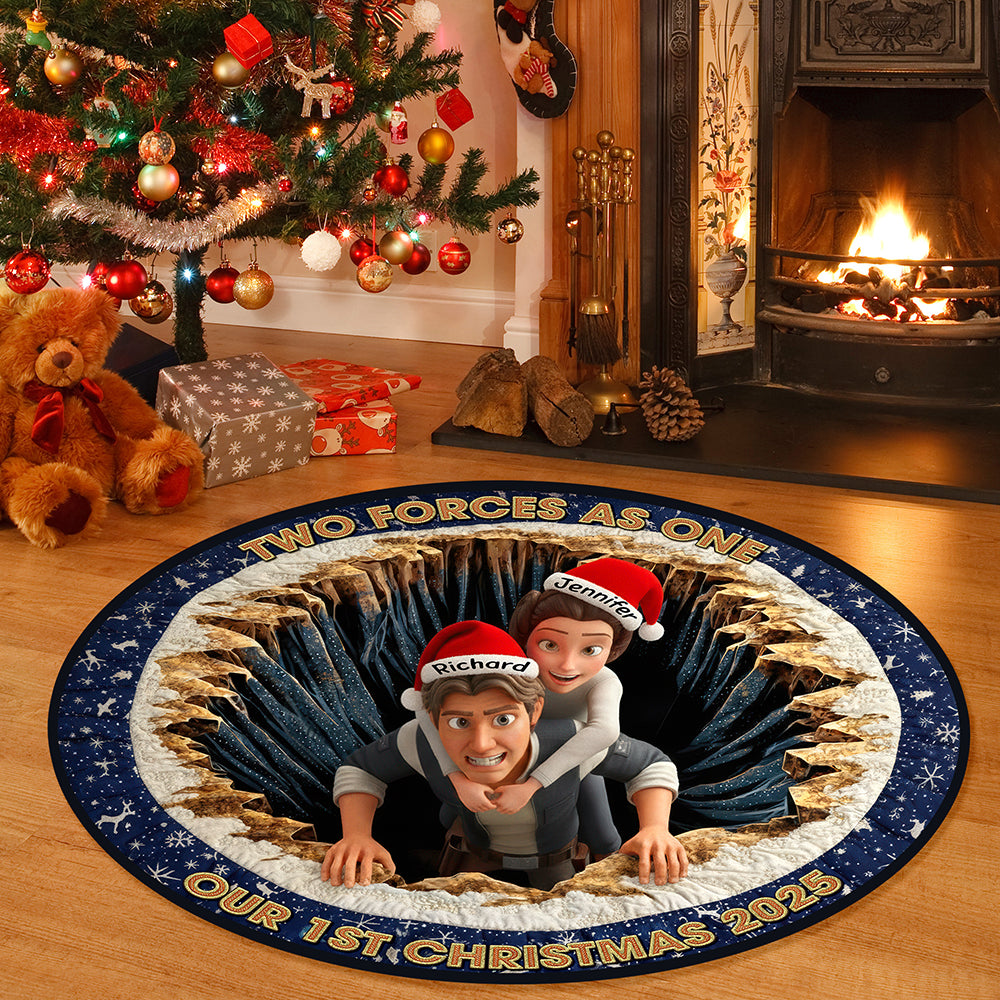 Two Forces, One Christmas Quilted Round Mat Personalized Gifts For Couple 05TGQN081025-Homacus