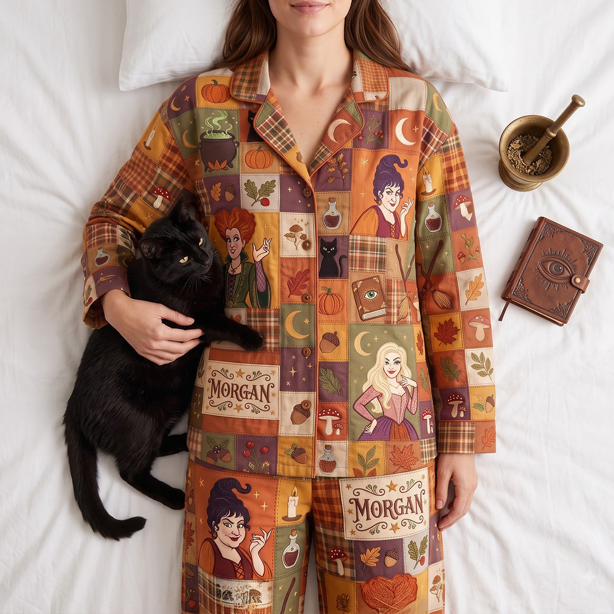 Personalized Patchwork Button Up Pajama Set – Halloween Gifts For Witch Lovers 01patn310726