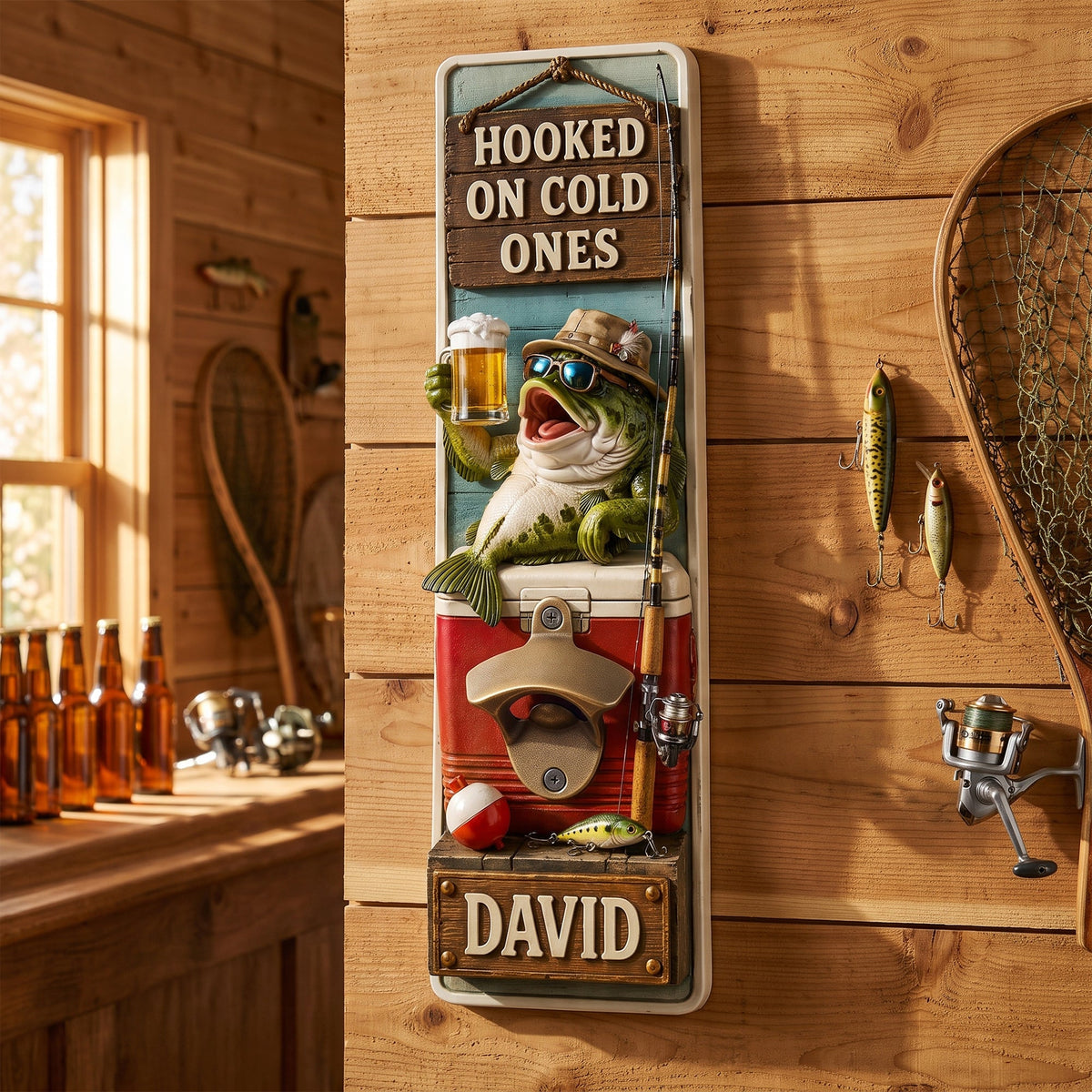 Hooked On Cold Ones Wall Hanging Bottle Opener - Personalized Gift For Fishing Lovers 01haqn220726